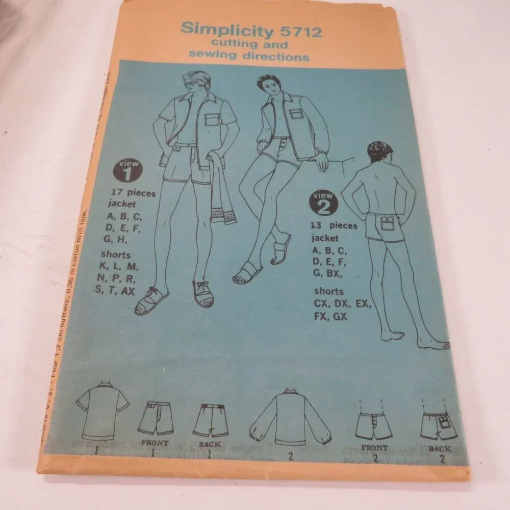 Simplicity 5712 clothing pattern size 40 Men's Swim Trunks, Shirt